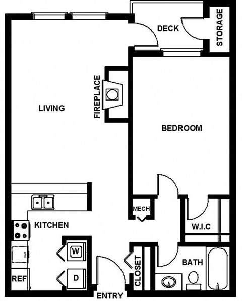 Floor plan for 1 bed, 1 bath, 828 sqft